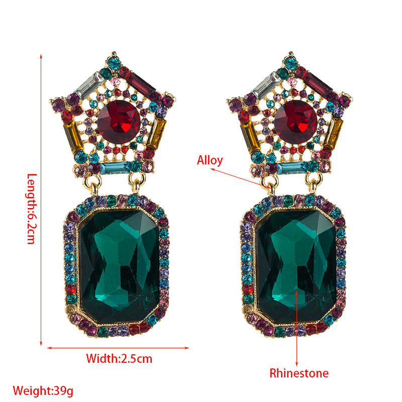 Fashion Colored Diamond Personalized Square Rhinestone Pendant Earrings display picture 1