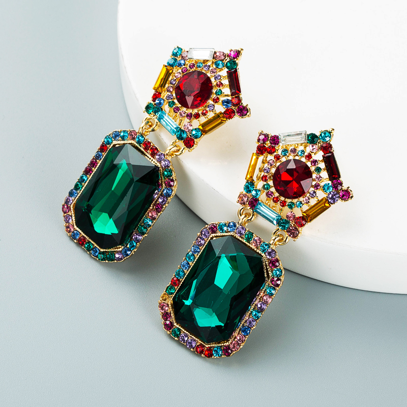 Fashion Colored Diamond Personalized Square Rhinestone Pendant Earrings display picture 2