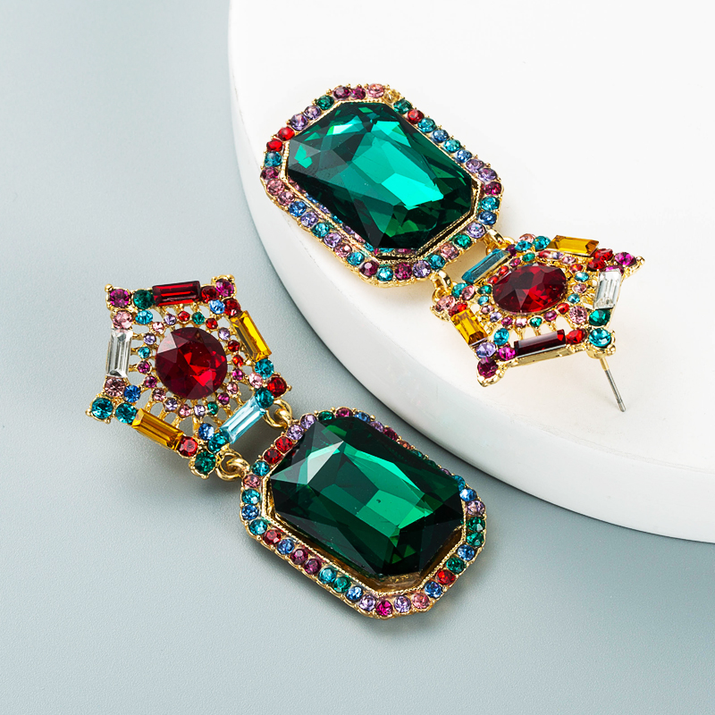 Fashion Colored Diamond Personalized Square Rhinestone Pendant Earrings display picture 3