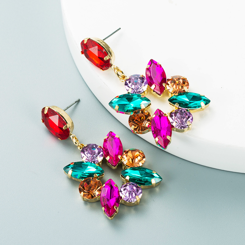 Fashion Exaggerated Earrings Alloy Diamond Colored Rhinestone Full Diamond Earrings display picture 5