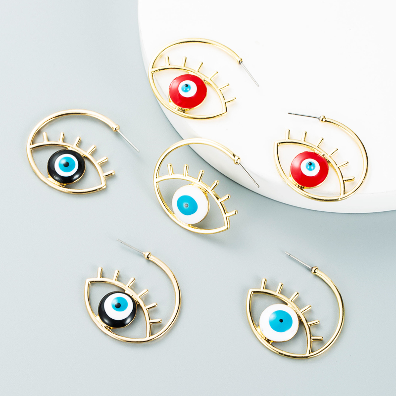 Exaggerated Devil’s Eye Drops C-shaped Eye Ear Hoop Earrings display picture 2