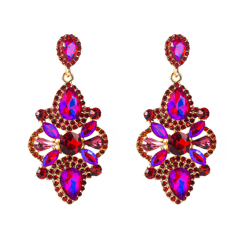 Retro Style Alloy Inlaid Color Rhinestone Glass Diamond Earrings Fashion Personality Earrings display picture 3
