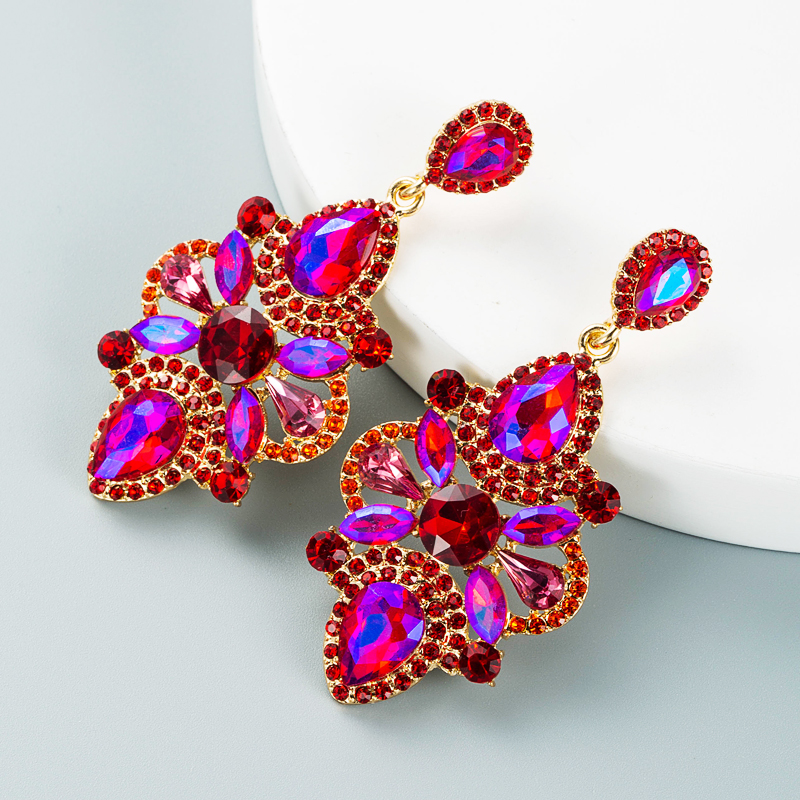 Retro Style Alloy Inlaid Color Rhinestone Glass Diamond Earrings Fashion Personality Earrings display picture 4