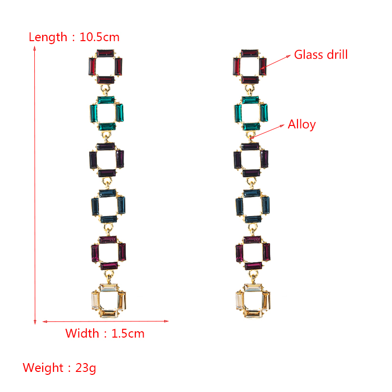 Fashion Multi-layer Small Square Alloy Color Rhinestone Long Earrings display picture 1