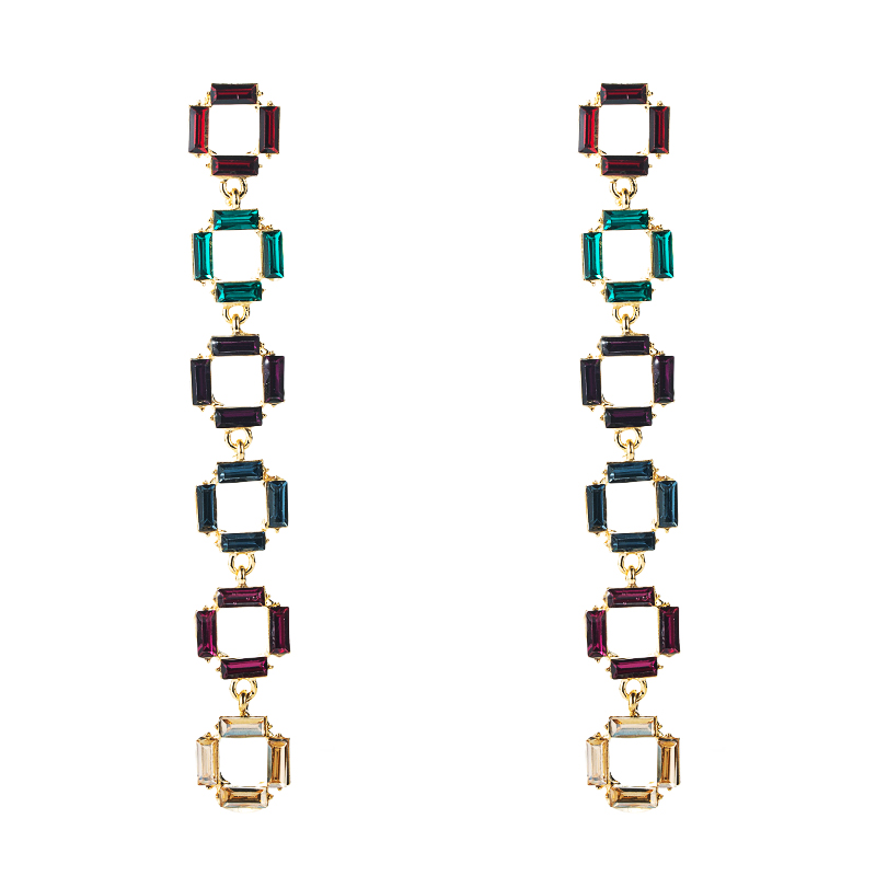 Fashion Multi-layer Small Square Alloy Color Rhinestone Long Earrings display picture 3