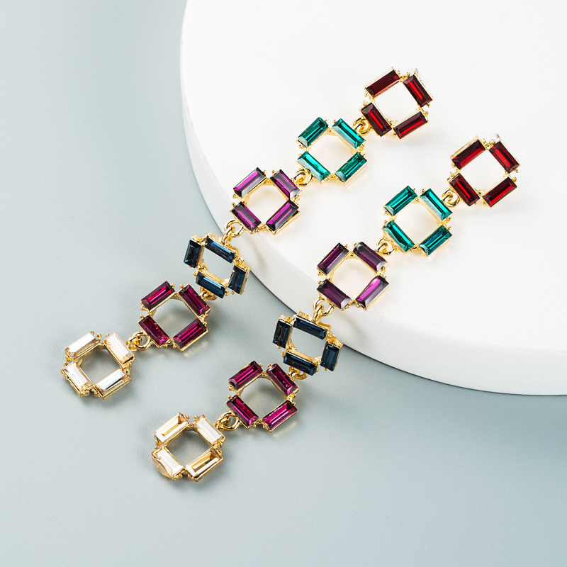 Fashion Multi-layer Small Square Alloy Color Rhinestone Long Earrings display picture 5