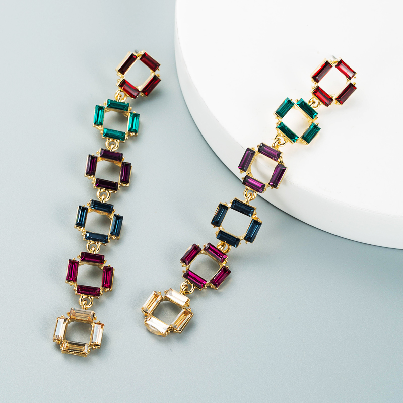 Fashion Multi-layer Small Square Alloy Color Rhinestone Long Earrings display picture 8