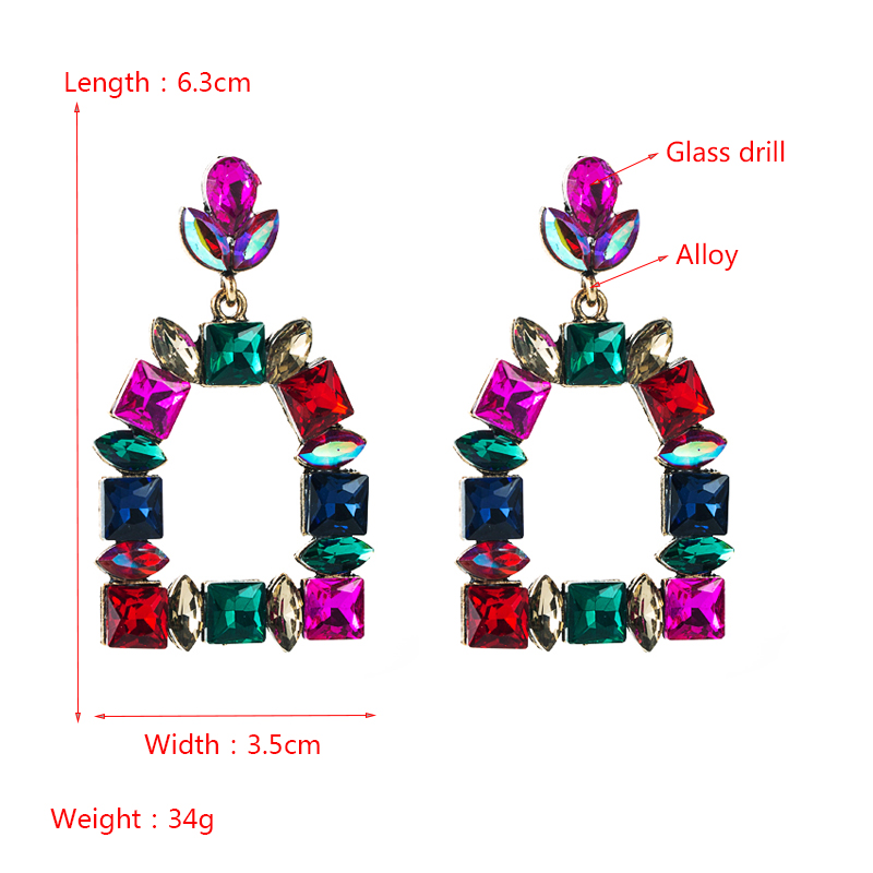 Multi-layer Alloy Diamond-studded Colored Glass Diamond Geometric Earrings display picture 1