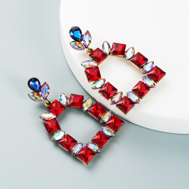 Multi-layer Alloy Diamond-studded Colored Glass Diamond Geometric Earrings display picture 6