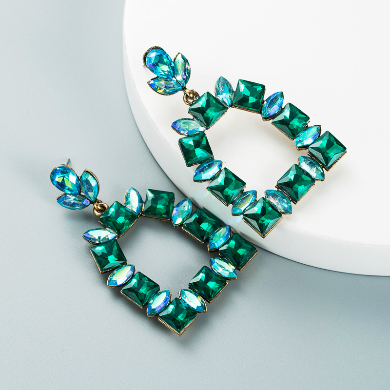 Multi-layer Alloy Diamond-studded Colored Glass Diamond Geometric Earrings display picture 11