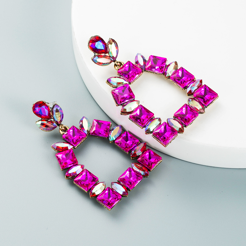 Multi-layer Alloy Diamond-studded Colored Glass Diamond Geometric Earrings display picture 12