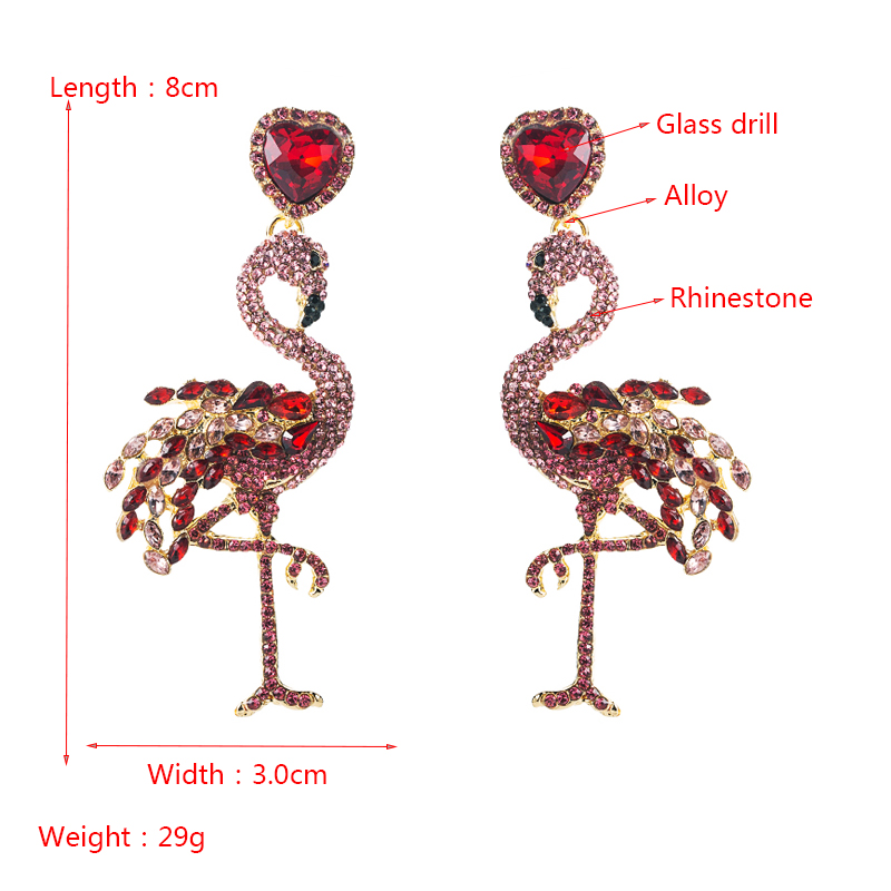 Personality Creative Alloy Inlaid Rhinestone Full Diamond Flamingo Earrings Animal Earrings display picture 1