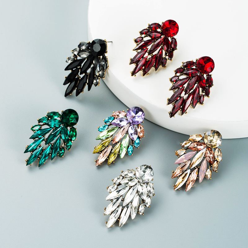Fashion Color Rhinestone Series Alloy Leaf Shape Earrings display picture 2