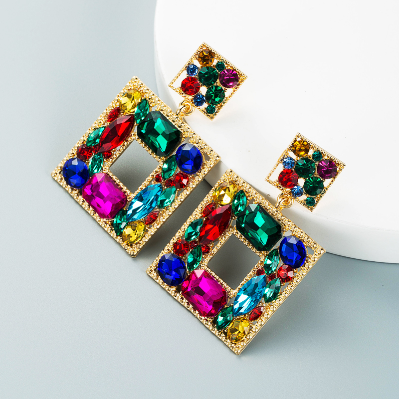 Baroque Style Alloy Glass Diamond Color Geometric Earrings display picture 3