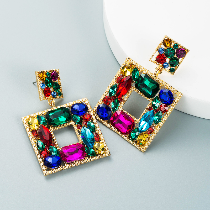 Baroque Style Alloy Glass Diamond Color Geometric Earrings display picture 4