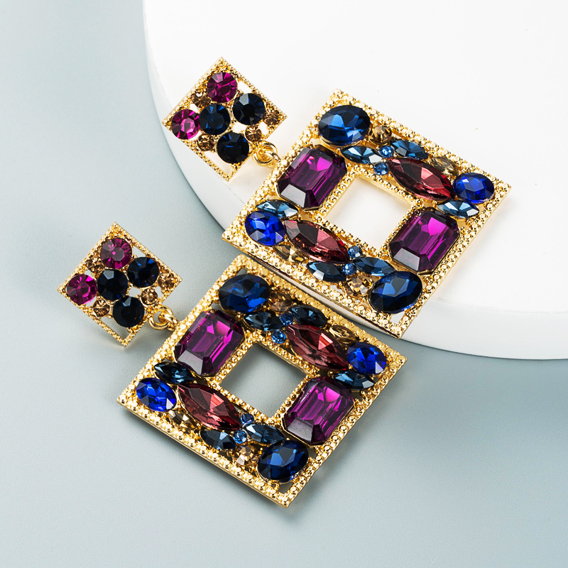 Baroque Style Alloy Glass Diamond Color Geometric Earrings display picture 5