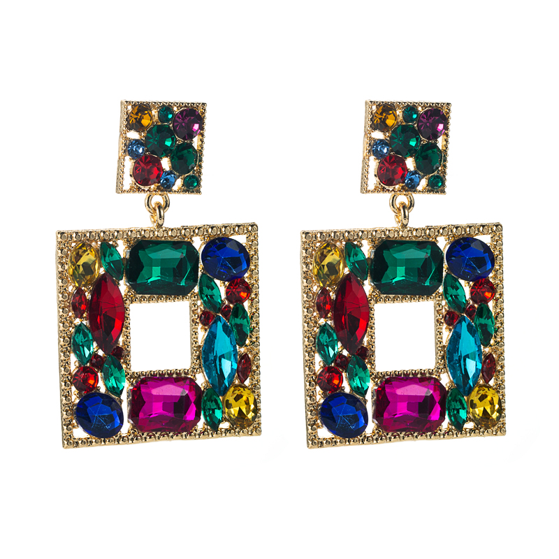 Baroque Style Alloy Glass Diamond Color Geometric Earrings display picture 9
