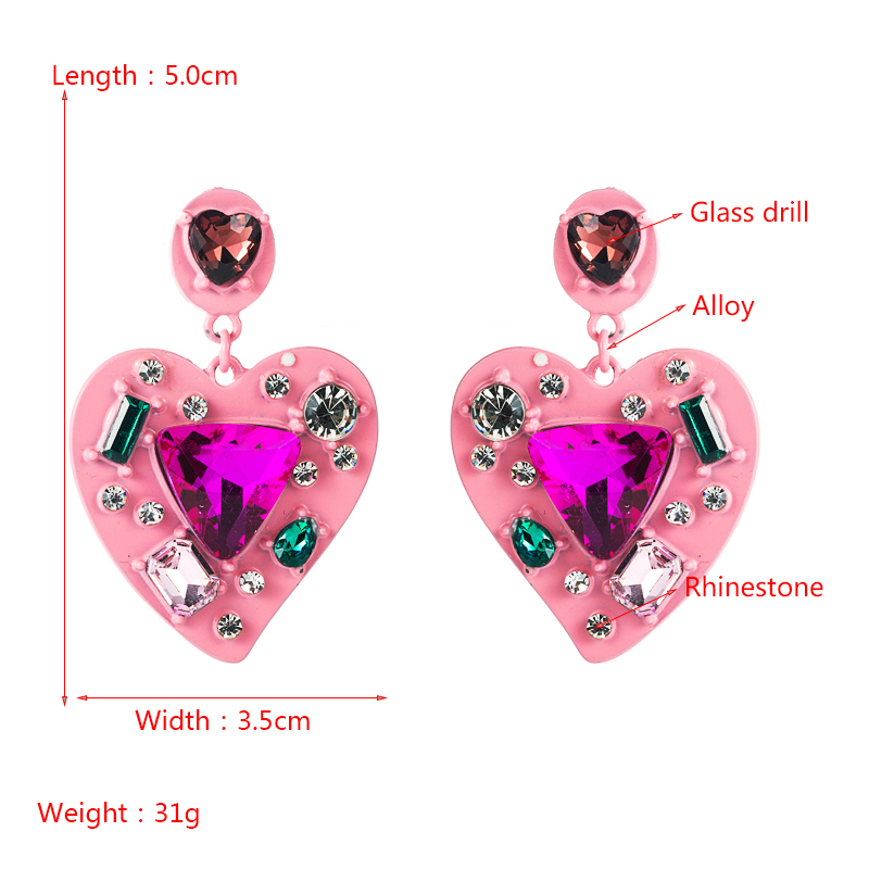Creative Spray Paint Rhinestone Diamond Heart-shaped Earrings display picture 1