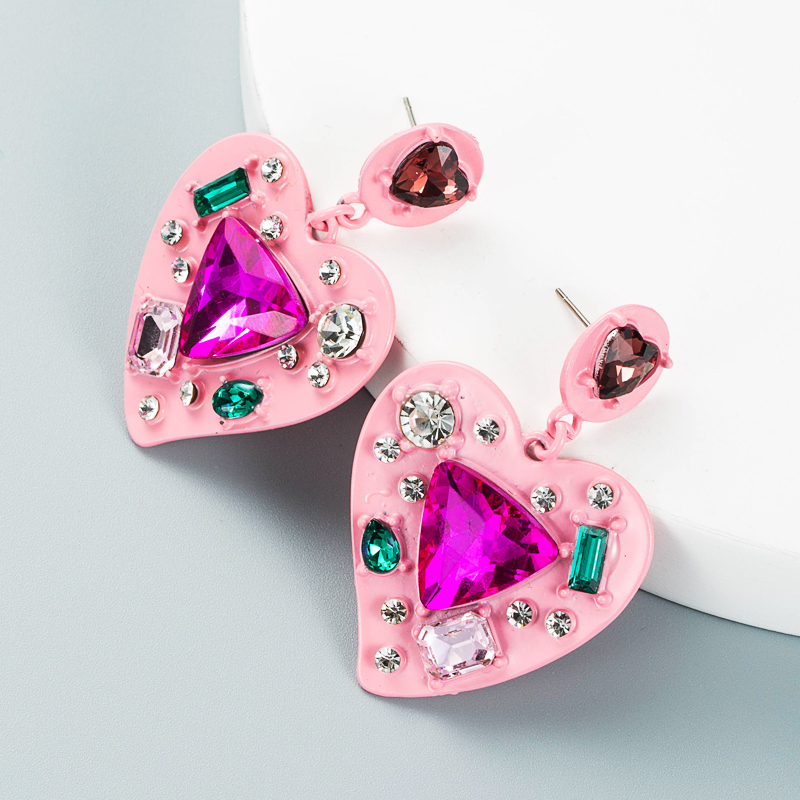 Creative Spray Paint Rhinestone Diamond Heart-shaped Earrings display picture 2