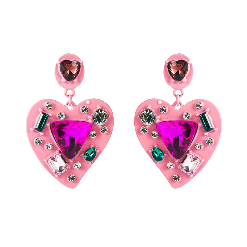 Creative Spray Paint Rhinestone Diamond Heart-shaped Earrings display picture 6
