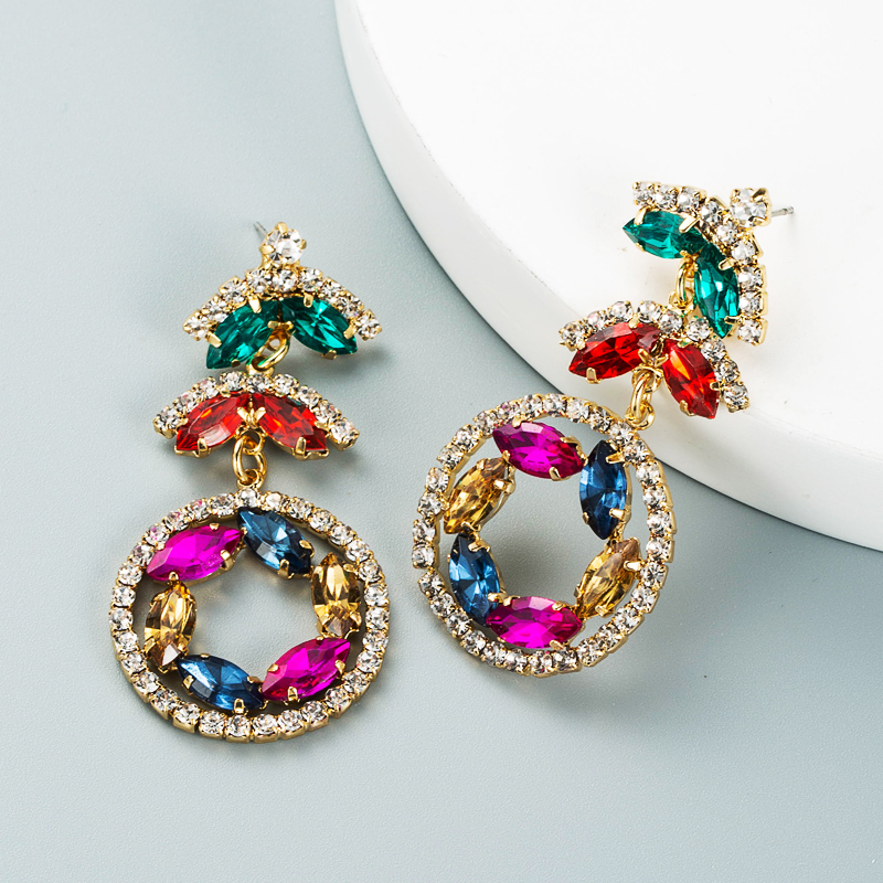 Fashion Creative Multi-layer Alloy Diamond-studded Rhinestone Color Flower Earrings display picture 4