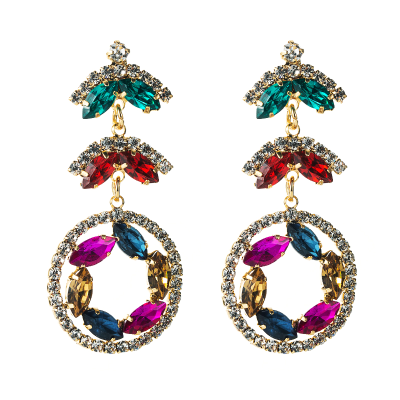 Fashion Creative Multi-layer Alloy Diamond-studded Rhinestone Color Flower Earrings display picture 9