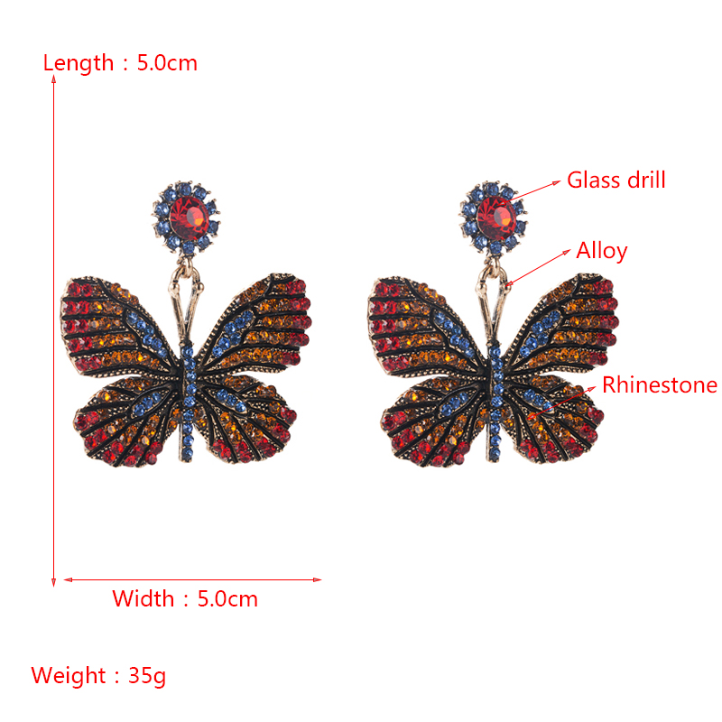 Color Diamond Series Alloy Diamond Rhinestone Butterfly Earrings display picture 1