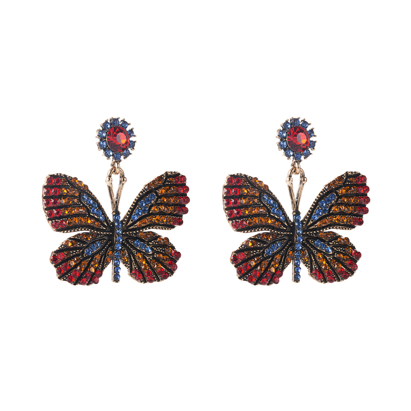Color Diamond Series Alloy Diamond Rhinestone Butterfly Earrings display picture 8