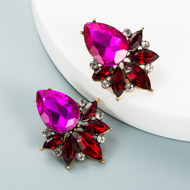 Exaggerated Personality Drop-shaped Colored Glass Diamond Alloy Diamond Earrings display picture 5