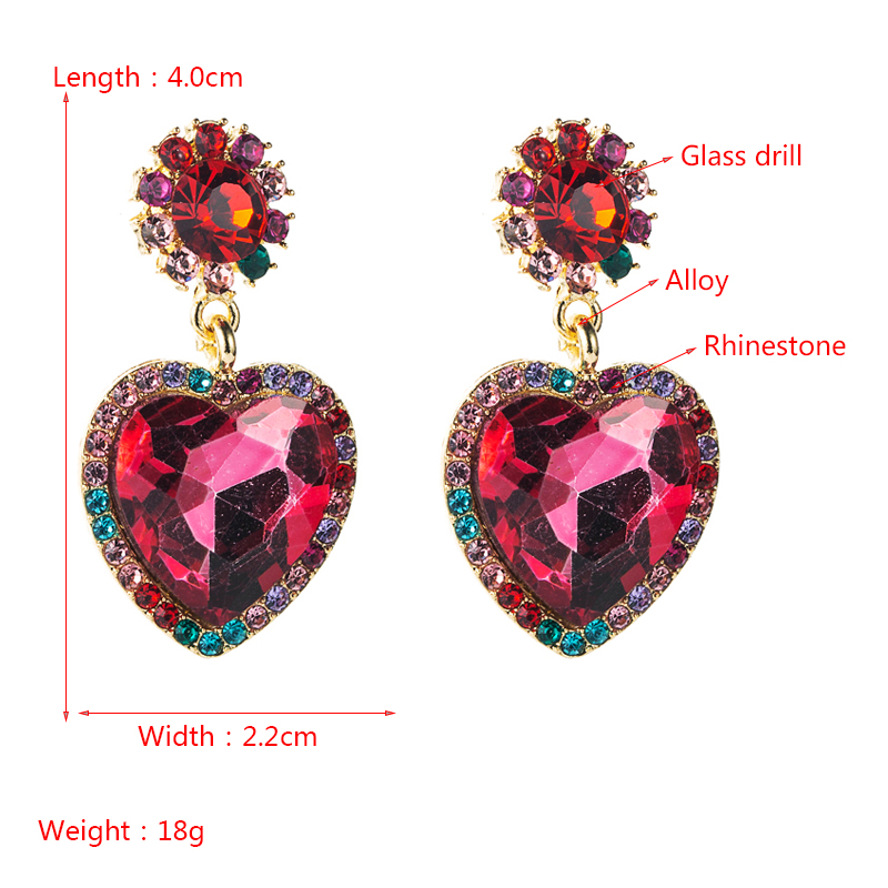 Creative Personality Alloy Studded With Rhinestone Glass Diamond Heart-shaped Earrings display picture 1