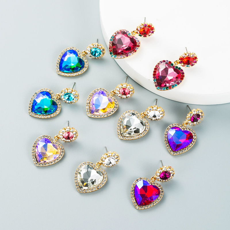 Creative Personality Alloy Studded With Rhinestone Glass Diamond Heart-shaped Earrings display picture 2