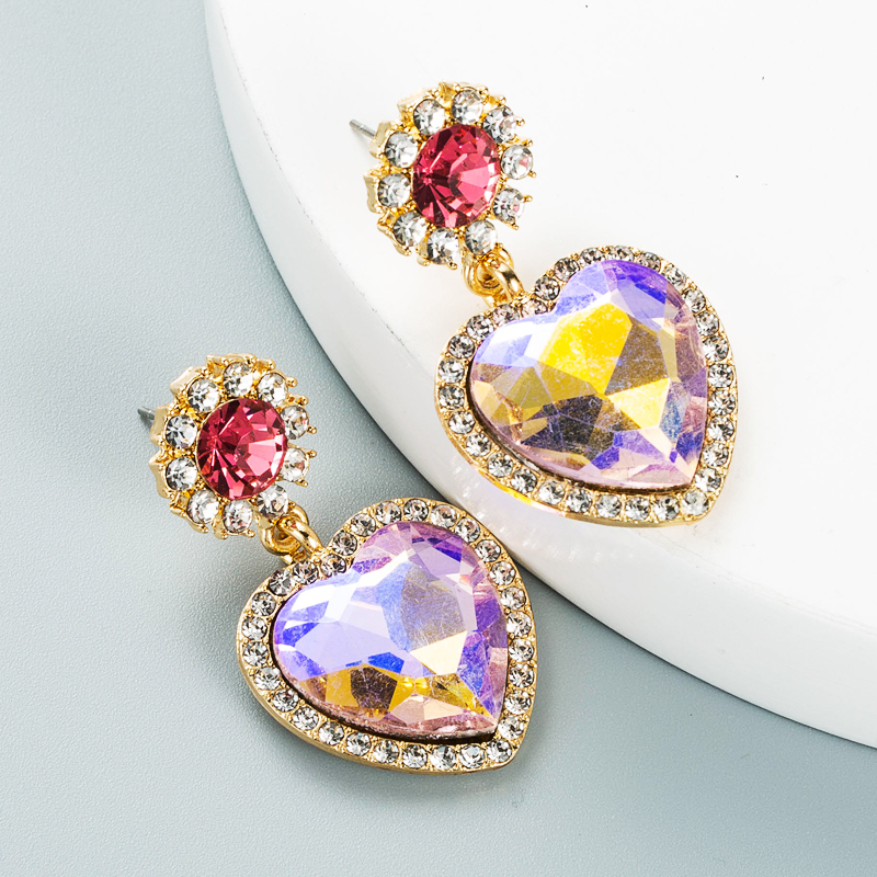 Creative Personality Alloy Studded With Rhinestone Glass Diamond Heart-shaped Earrings display picture 3