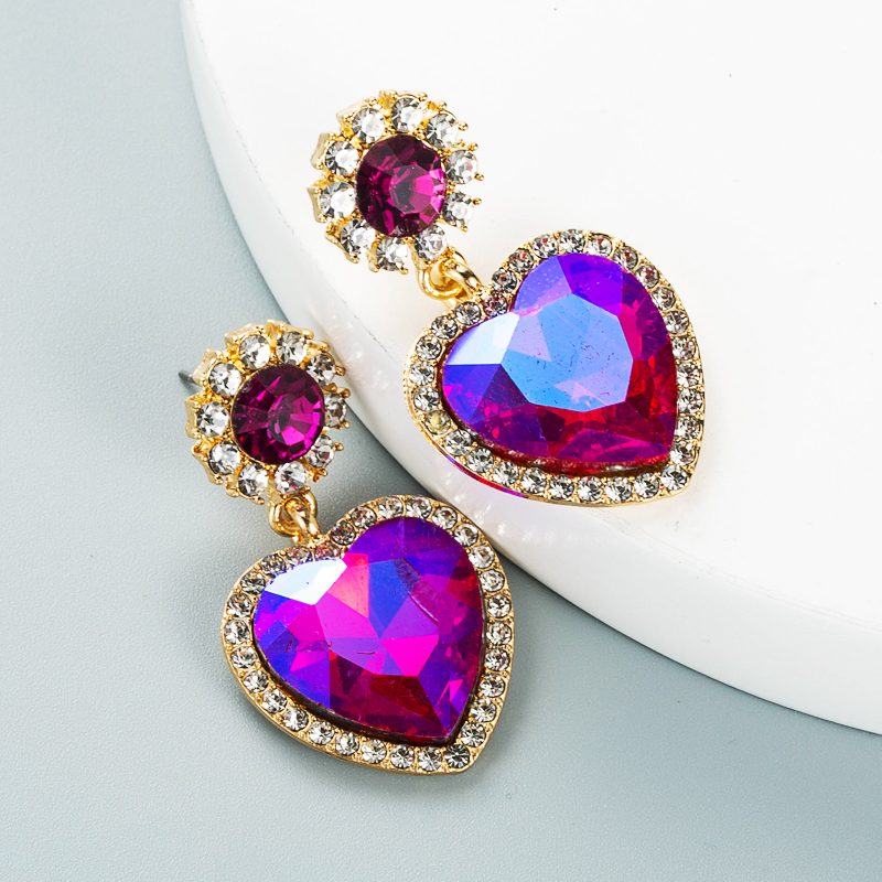 Creative Personality Alloy Studded With Rhinestone Glass Diamond Heart-shaped Earrings display picture 5