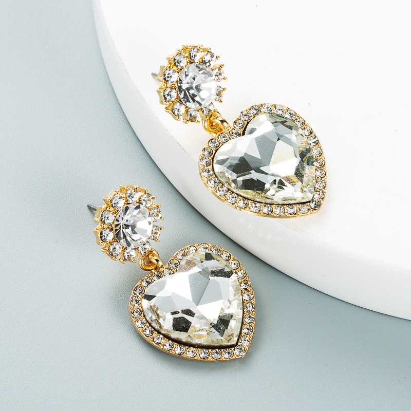 Creative Personality Alloy Studded With Rhinestone Glass Diamond Heart-shaped Earrings display picture 6