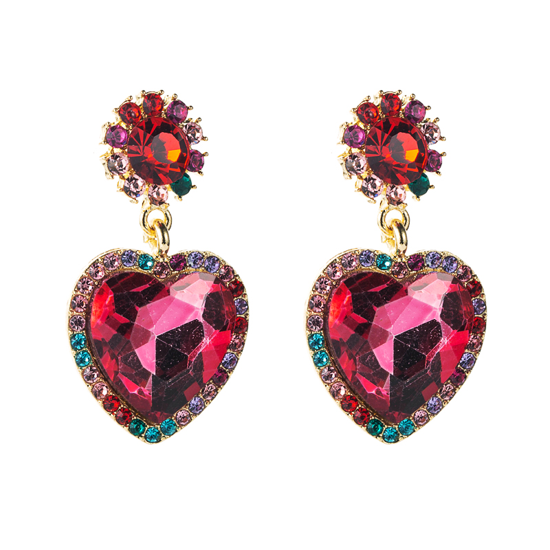 Creative Personality Alloy Studded With Rhinestone Glass Diamond Heart-shaped Earrings display picture 9