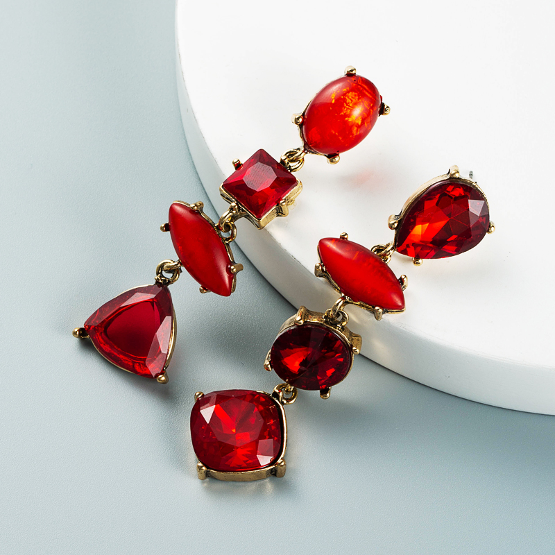 Fashion Drop-shaped Diamond Earrings Multi-layer Boho Style Colored Glass Diamond Earrings display picture 3