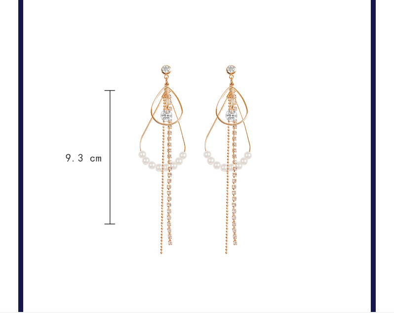 Pearl Geometric Metal Earrings Diamond Chain Long Tassel Earrings Fashion Earrings display picture 7