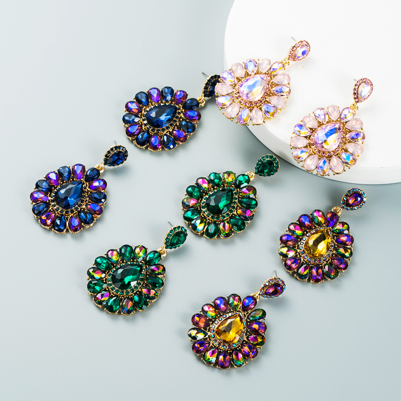 Fashion Diamond Drop-shaped Colored Glass Diamond Earrings Ear Jewelry display picture 2