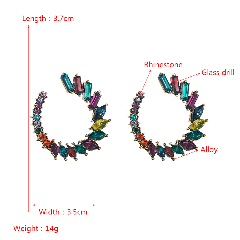 Fashion C-shaped Alloy Color Rhinestone Glass Diamond Earrings display picture 1