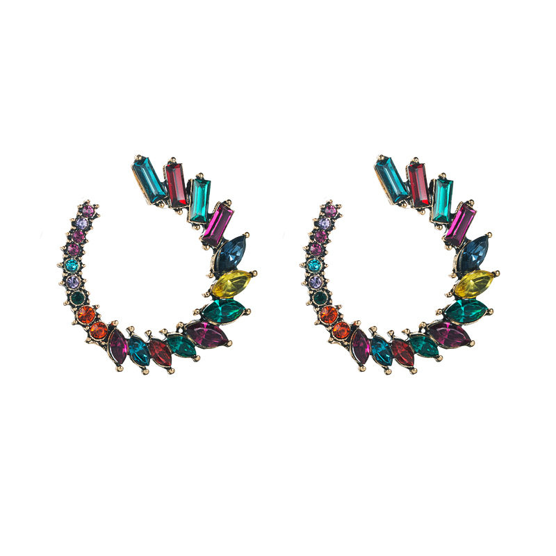 Fashion C-shaped Alloy Color Rhinestone Glass Diamond Earrings display picture 8