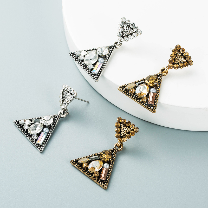 Creative Multi-layer Triangle Alloy Diamond-studded Geometric Earrings display picture 2