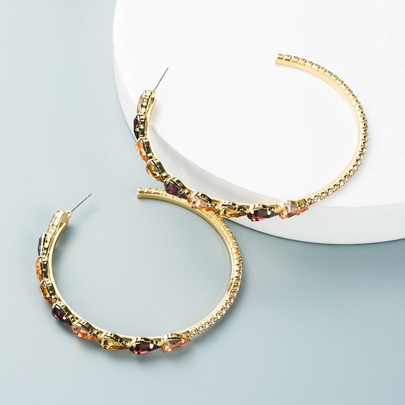 Fashion Alloy Diamond Drop-shaped Rhinestone Large C-shaped Earrings display picture 7