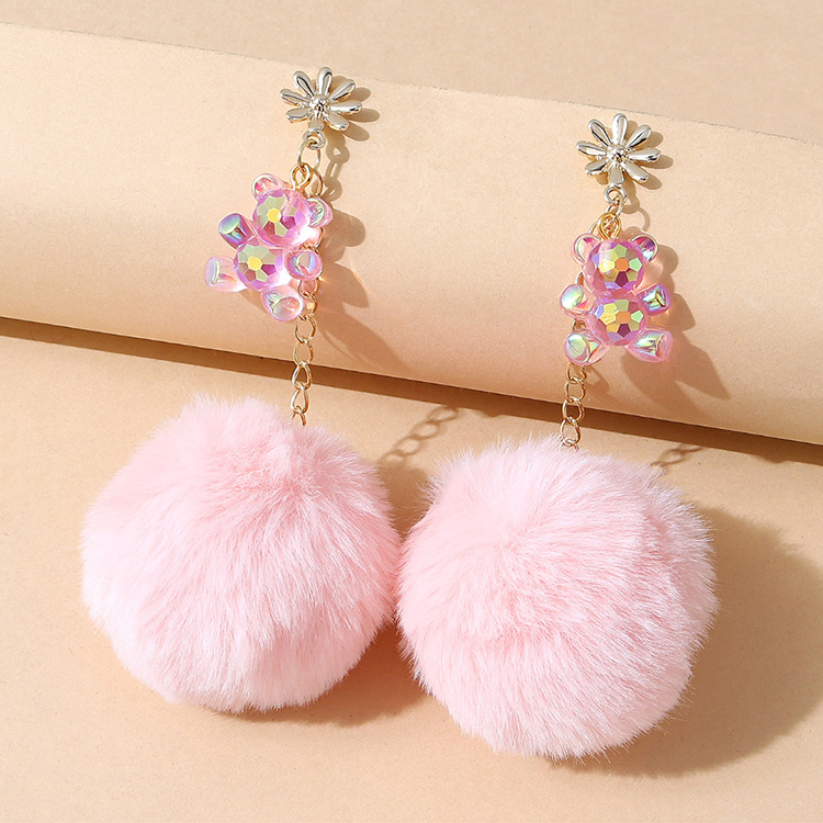 European And American Wild Fluff Ball Resin Bear Earrings display picture 1