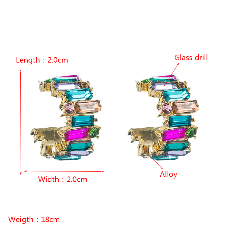 Pendientes En Forma De C Simples Con Personalidad Tachonada De Diamantes De Aleación Pendientes De Color display picture 1