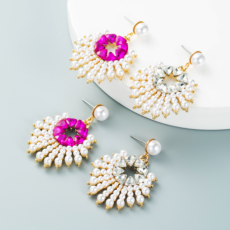 Alloy Diamond Inlaid Pearl Sun Flower Earrings Cross-border Earrings display picture 2