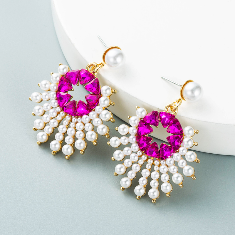 Alloy Diamond Inlaid Pearl Sun Flower Earrings Cross-border Earrings display picture 4
