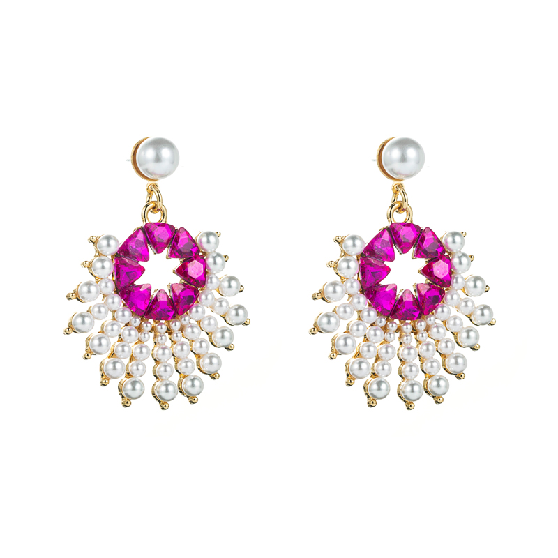 Alloy Diamond Inlaid Pearl Sun Flower Earrings Cross-border Earrings display picture 7