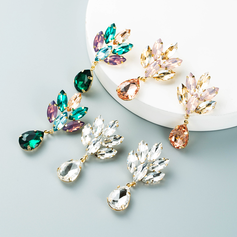 Korean Multi-layer Alloy Diamond-studded Flower Glass Diamond Earrings display picture 2