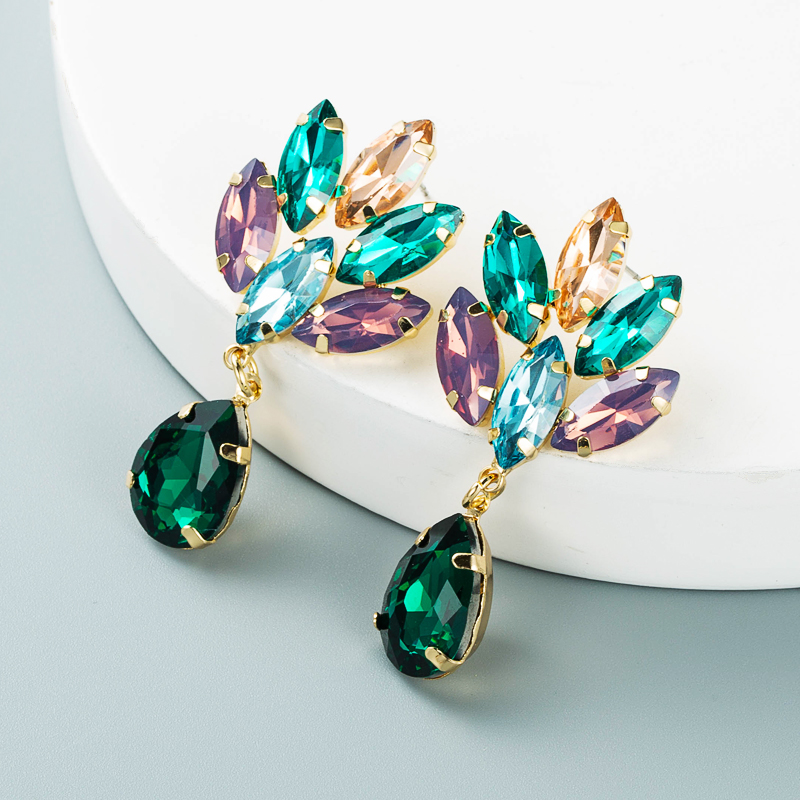 Korean Multi-layer Alloy Diamond-studded Flower Glass Diamond Earrings display picture 6