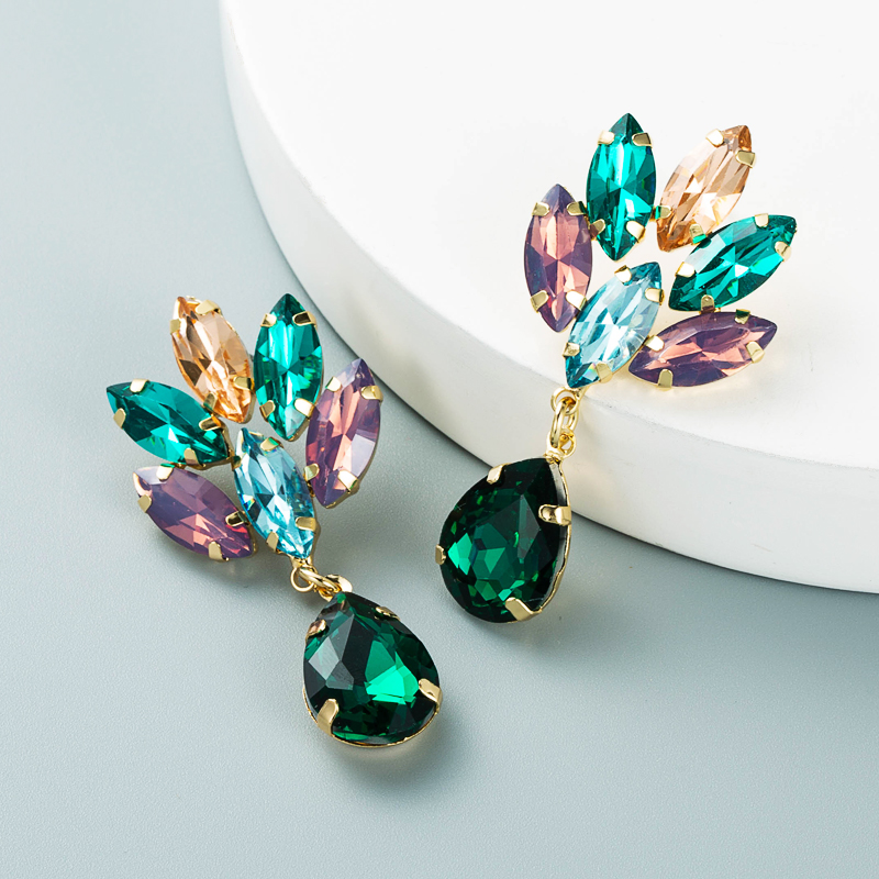 Korean Multi-layer Alloy Diamond-studded Flower Glass Diamond Earrings display picture 7